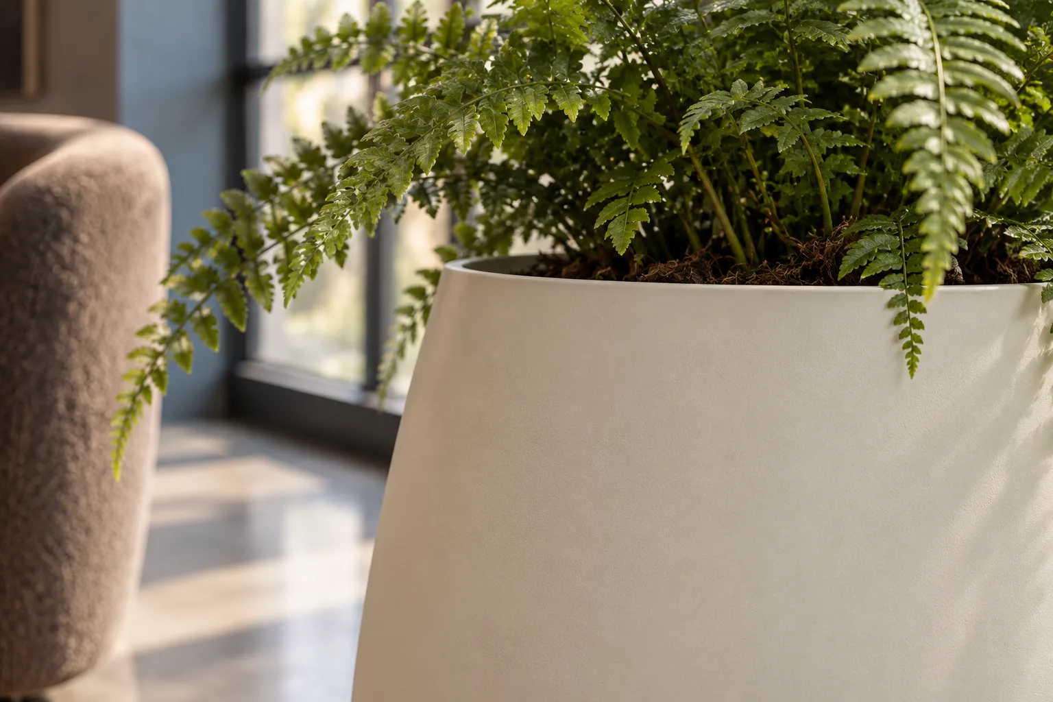 Fioriera Vaso in Fibra di Vetro "Pancia Basse" – Fioriera Bassa di Design per Interno ed in finitura Basse — vista 5 di 12