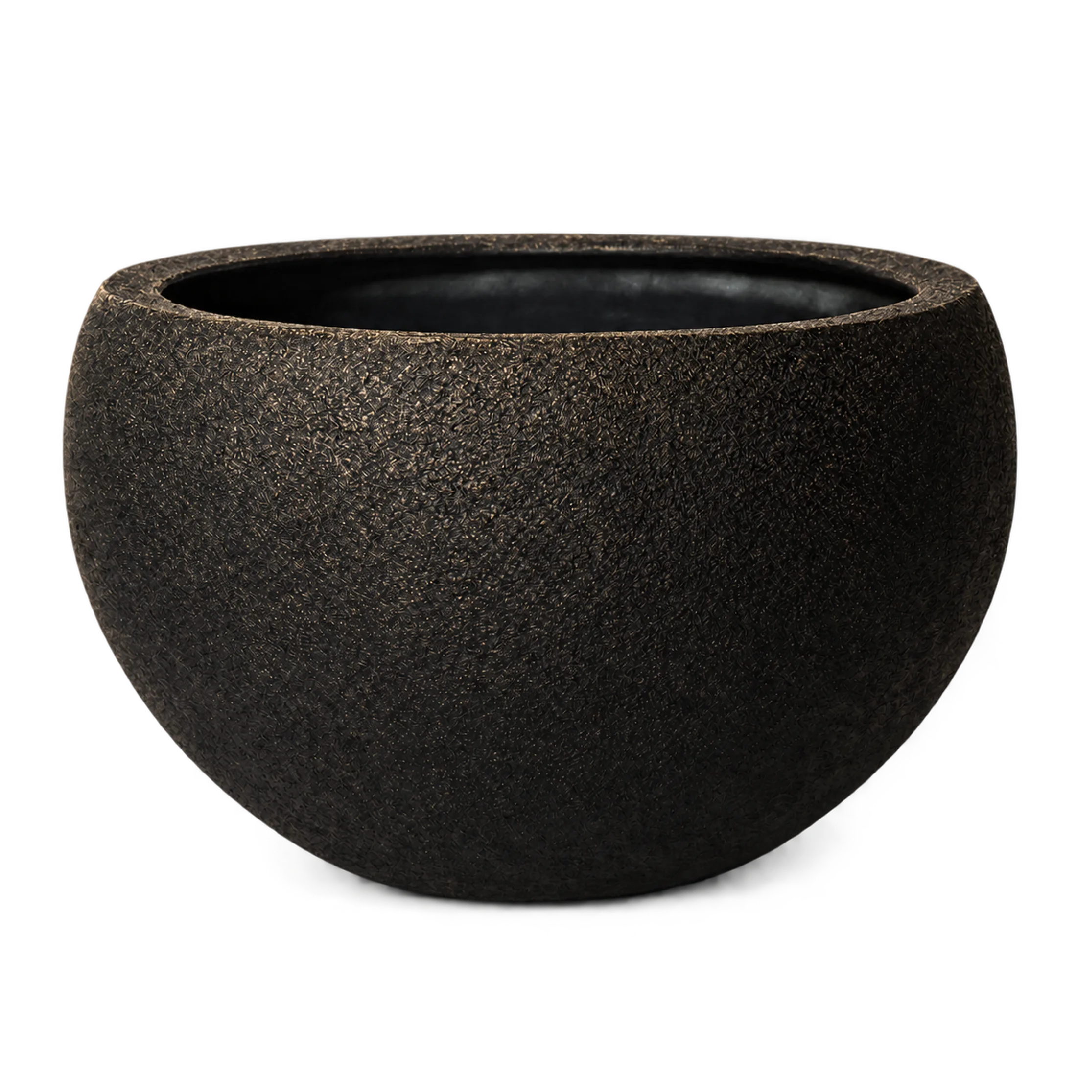 Fioriera Vaso in Fibra di Vetro "Albert" – Ciotola Sferica in finitura Effetto Roccia Vulcanica — vista 4 di 12