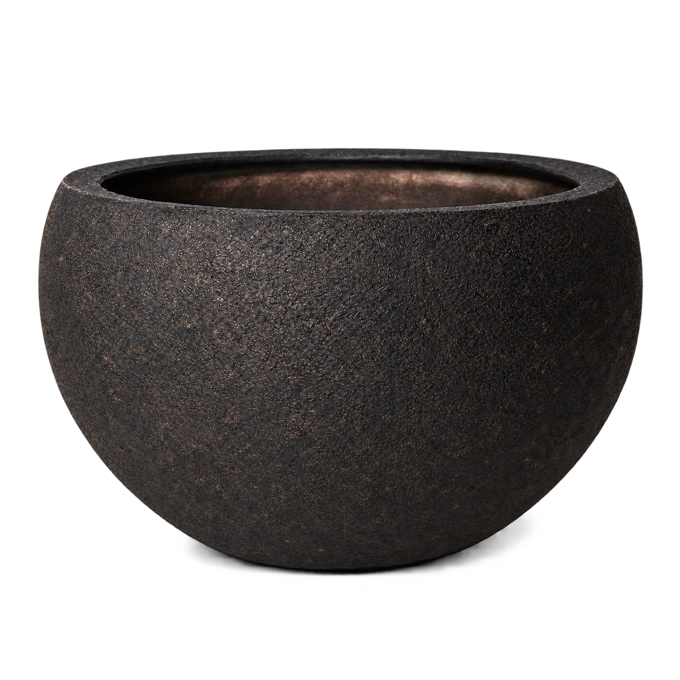 Fioriera Vaso in Fibra di Vetro "Albert" – Ciotola Sferica in finitura Effetto Roccia Vulcanica — vista 5 di 12